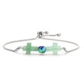 Adjustable stainless steel bracelet with cross green stones and a cubic bead - Green