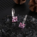 Pink square-cut zircon hoop earrings in silver plating for elegant daily wear - Pink (Square)