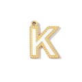 Macro view of gold letter K pendant with white enamel inlay and beaded border - Letter K Style (VG289-Kx3)