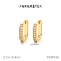 Detail view of gold U-shaped earrings with rhinestone inlay including size and weight info - Gold Style (KE113758-KFC)