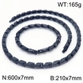 Set collana e bracciale da uomo a catena a maglia nera stile hip hop in acciaio inossidabile - Collana 600x7mm + Bracciale 210x7mm / Set Nero (KS204776-KFC)