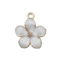 White enamel flower pendant with golden edges and metal loop for jewelry making - Five-Petal Cherry Blossom (10958)