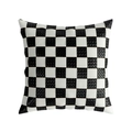 Luxury black and white checkered cushion cover with woven and faux leather texture - Black Series Faux Leather Pillow Cover 07