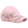 Close-up of pink cotton sun hat with detailed floral embroidery and twill fabric texture - Plum Blossom Pink