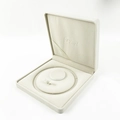 Macro shot of an open beige velvet jewelry box with a necklace and earring display interior - Pearl Box / Creamy White 3-Piece Set