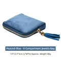 Peacock blue velvet mini jewelry travel organizer with gold zipper and fringe tassel - Peacock Blue (6 Layers) Tassel Style