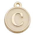 Round cream enamel pendant with golden letter C charm for DIY jewelry making - 1 Piece (12x14mm) / Champagne - Letter C