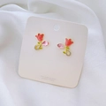 Sweet tulip stud earrings with pink enamel flower petals and 925 silver needles - Pink Tulip Earrings