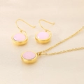 Goldenes Schmuckset aus Edelstahl mit runden rosa Zirkon-Anhängern und Ohrringen - 2-teiliges Set (Halskette+Ohrringe) / Gold Cremiges Rosa