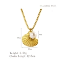 Goldene Edelstahl Muschel-Halskette mit 8mm weißem Perlenanhänger auf Boxkette - Gold Halskette