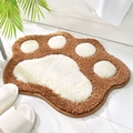 Tappetino da bagno marrone e bianco a forma di zampa di gatto, morbido e assorbente - 45x60cm / Cachi