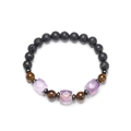 Elastic beaded bracelet with black lava stone, tiger eye, and faceted purple amethyst - Amethyst