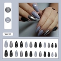 Unghie finte grigio scuro e nero con glitter scintillanti a mandorla versione W267 - Grigio Latte Scintillante (Stile Colla) (W267)