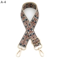 Close-up of ethnic floral bag strap with golden metal buckles and adjustable slider - Gold Buckle / A-4 Khaki Brown