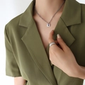 Silver layered lock necklace with purple gemstone and textured wide band ring set - Necklace-Purple Zirconia-40+5cm / Steel
