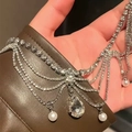 Collar con flecos de encaje de diamantes y perlas con colgante de gota para joyería de mujer - Collar de Gota de Agua Plateado