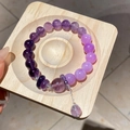 Purple amethyst beaded bracelet with natural stone gradients and silver charm accents - 23# Bracelet - Purple Chips
