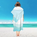 Microfiber hooded beach poncho in light blue with white wave pattern back view - Pullover Style - Light Blue Summer