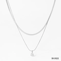 Double-layered silver stainless steel necklace with snake chain and pear zircon pendant - Silver Double Layer Water Drop Pendant (PD1322)