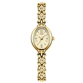 Orologio a bracciale con fiori di camelia dorati, quadrante ovale e strass lucenti - Oro champagne