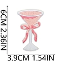 Detail showing dimensions of the martini glass embroidery patch with pink bow and texture - Pink Martini