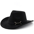 Dettaglio cappello cowboy in scamosciato nero con fibbia a morsetto dorata e nastro - M (56-58cm) / Nero