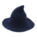Navy blue knitted witch hat with pointed top and wide brim for Halloween cosplay outfits - One Size / Navy Blue
