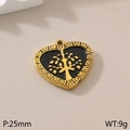 Pendentif cœur doré avec émail arbre de vie noir, taille 25mm et poids de 9g - Coeur Arbre de Vie à l'Huile Noire (KLJ4965-Z)