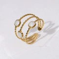Three-layer 18K gold plated stainless steel open ring with white square drip oil detail - Pearl White