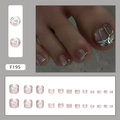 Pink glitter press-on toe nails with silver 3D liquid metal lines and 24-piece full set - Pink Purple Cat Eye Liquid Metal (F195-Glue Type)