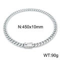 Polished silver Cuban link necklace with diamond-set square clasp, 450x10mm size - Silver Steel Necklace (KN201962-KFC)