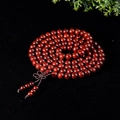 Bracciale mala in legno di sandalo rosso con 108 perle e nodo cinese decorativo - 4mm*216 Grani Grana Pelo di Mucca Vecchio Materiale