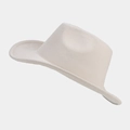 Classic cream white wide brim western cowboy felt hat with minimalist crown crease - M / Beige