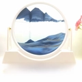 Round 3D blue moving sand art frame with white stand for office desktop decoration - 12 Inch White Frame Stand Blue