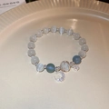 Bowknot zircon crystal beaded bracelet with cat eye stones and moon star charms - Silver-Light Blue