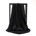 Elegant black satin square scarf with a smooth silky finish and draped texture - Black (SD90-48-01)