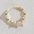 Minimalist 14K gold plated open ring with square zircon and oval link design - Pig Nose Square Zirconia / 14K Gold
