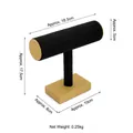 T-bar black velvet jewelry display stand for watches and bracelets with gold base - Single Tier Bracelet Stand (Black Velvet)