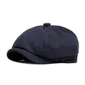 Classic dark blue adjustable newsboy cap in retro British style cotton canvas - Adjustable / Navy Blue