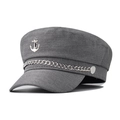 Casquette de marin gris foncé avec insigne ancre d'argent et chaîne métallique - M (56-58cm) / Ancre Gris