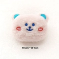 Close-up of a pink plush bear pin with blue ears and red blush, size 6cm by 7cm - DIY Style (Back Opening) / Pink Bear