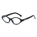 Retro small oval cat-eye sunglasses with black frame and golden artistic logo - Black Frame