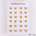 Set van 12 paar gouden roestvrijstalen vlinder oorknopjes op display kaart - Kleine Puntige Vlinder 8*6.7mm (Set van 12 Paren)