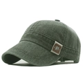 Berretto da baseball vintage in tela lavata verde scuro con visiera corta e patch in pelle - Regolabile / Verde Militare