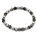 Minimalist 7mm beaded bracelet for men featuring grey marble stone and silver metal beads - Map Stone with Labradorite (B055)