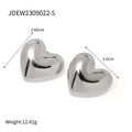 Polished silver heart-shaped stud earrings measuring 2.65cm by 3.0cm and weighing 12.42g - Silver Heart Style (JDEW2309022-S)