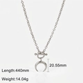 Zilveren roestvrijstalen ketting met halve maan hanger en T-sluiting 440 mm lengte - Zilveren Maan Ketting JDN20862-2