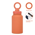 Matte orange stainless steel sports bottle with magnetic phone mount ring lid - 650ml / Cinnabar Orange