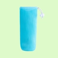 Blue multilayer mesh soap foaming net with a white drawstring and secure round stopper - Verdant