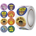 Roll of 8 assorted cartoon animal reward stickers with colorful motivational English words - 25mm / Forest Animal Praise Style (C130)